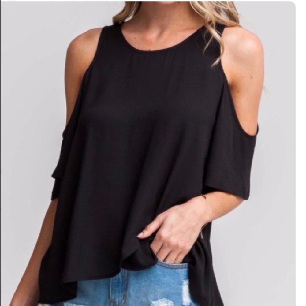 LUSH Black Cold Shoulder Top